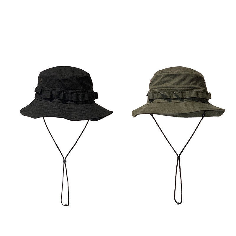 2024 New Pocket Design Trend Retro Street Function Bucket Hat Men and Women Drawstring Adjustable Big Eaves Sunshade Fishing Cap