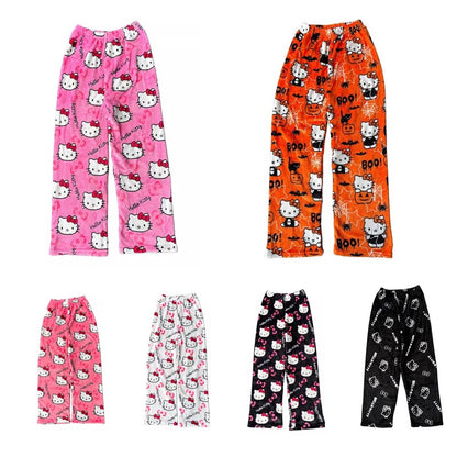 Pijama de Veludo Kawaii Hello Kitty Natal, Anime e Desenho Kuromi Outono e Inverno Roupas de Casal Casuais Soltas e Quentes para o Lar