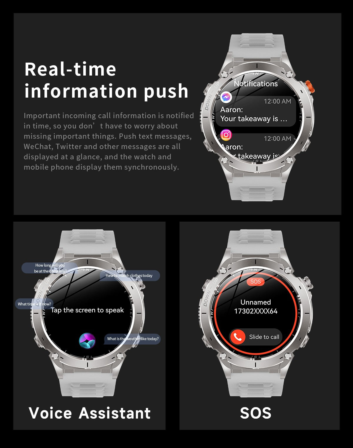 Novo T-Rex 3 GPS Smart Watch AMOLED de 1,43" à prova d'água 10ATM GNSS de banda dupla integrado Bússola Militar Esportivo Smartwatch Pulseira Masculina