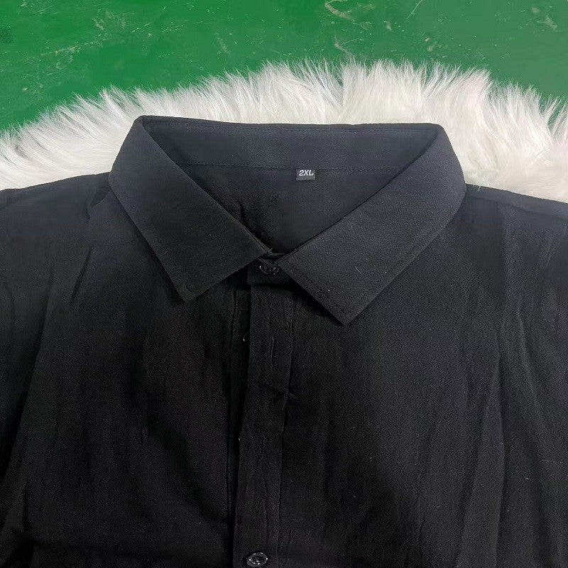 Men's Solid Color Cotton Linen Blend Breathable Sweat Absorbing Easy to Maintain Long Sleeved Shirt Business Casual Slim Fit