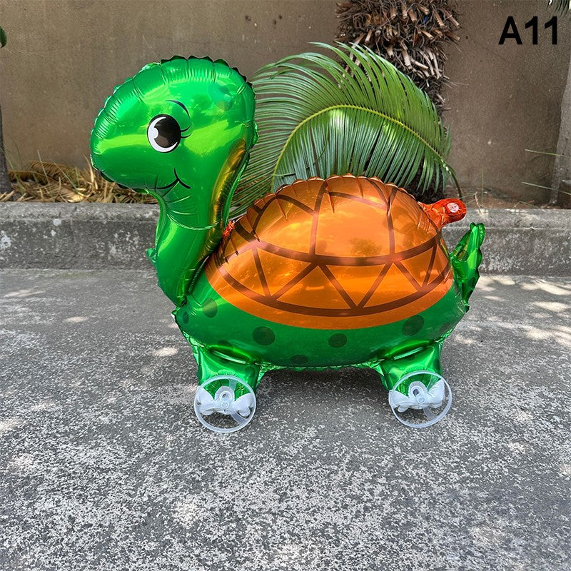 1PC 3D Cartoon Foil Balloons Elephant Stand Walking Balloon With Wheel For Kids Birthday Party Decoration Baby Shower