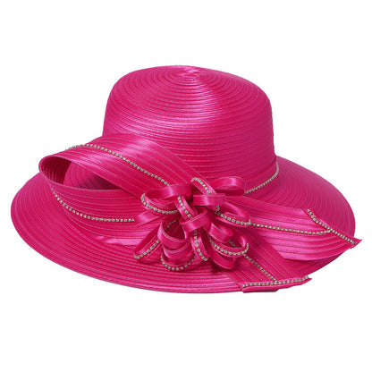 Chapéu Fedora Feminino Elegante Preto Vestido Formal Senhora Igreja Coquetel Chá Festa Chapéus Derby para Mulheres Laço Flor Aba Larga Chapéus Cloche