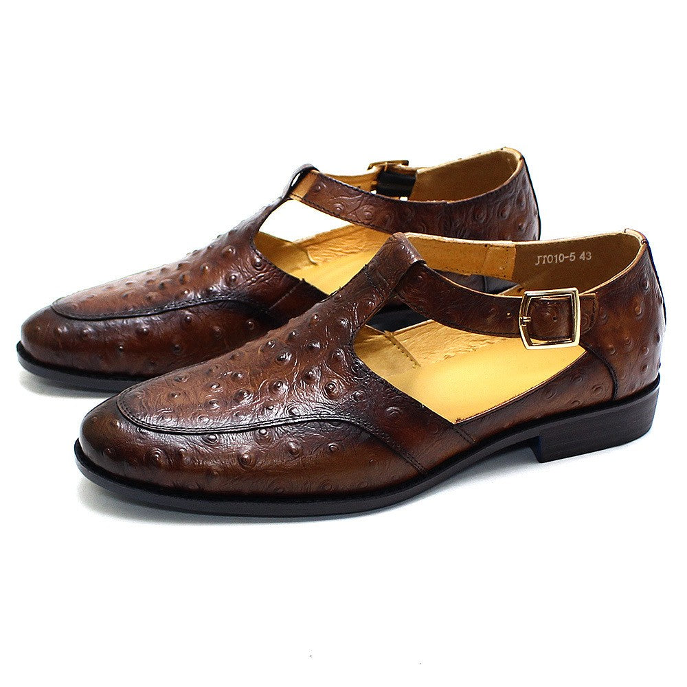 Men's leather sandals with toe caps, summer new style, personalized fashion show, handmade men's shoes, cowhide outdoor