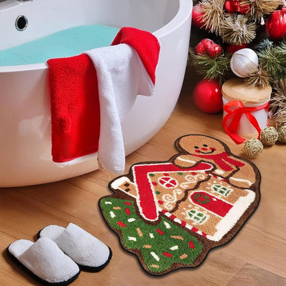 Gingerbread Kitchen Rugs Christmas Doormat Floor Mat With Gingerbread Man Non-Slip Bath Mats Doormats For Indoor Bedroom