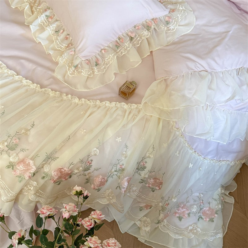 3pcs Korean style Duvet Cover Set (1*Duvet Cover + 2*Pillowcase, Without Core), Lace embroidery Bedding Set