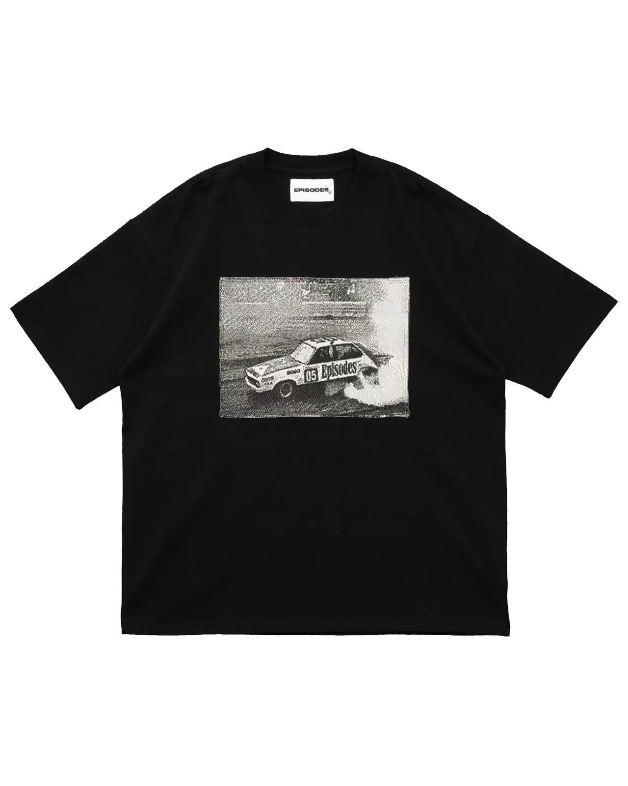 Trendy Y2K car pattern print simple casual men T-shirt retro European American Gothic high street punk Harajuku short sleeve