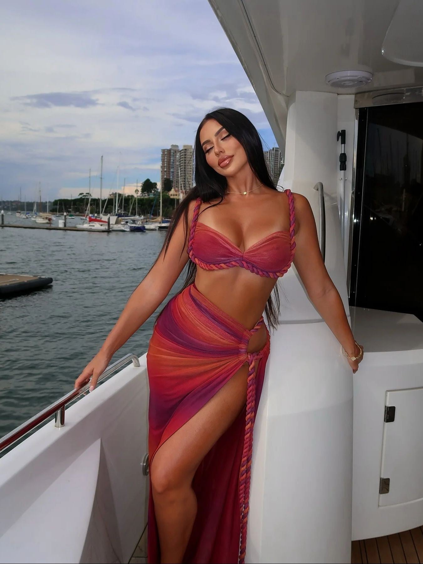 Swimsuit 3 Pcs Set with Tassel Skirt Bikini Women Swimsuit Button High Waist Swimwear Bathing Suit Beachwear Biquini