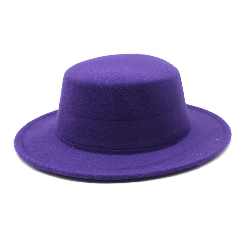Autumn Winter Kids Felted Fedoras Hats for Boys Girls Solid Imitation Woolen Flat top Jazz Caps Childs Formal Dress Hats