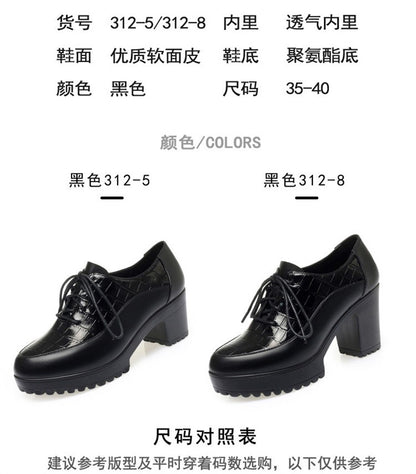 Deep Mouth Soft Leather Shoes Women Oxfords Platform Pumps High Heels Shoes Black Lace up Office Work Pumps Shoes Comfortable