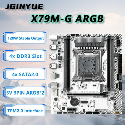 Placa-mãe JGINYUE X79M-G ARGB para CPU série E5 26XX V2 LGA2011 M-ATX DDR3 RAM interface TPM escritório doméstico loja jogar jogos