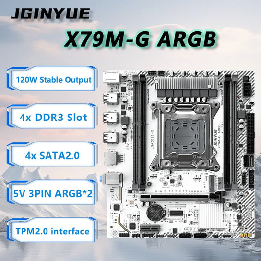Placa-mãe JGINYUE X79M-G ARGB para CPU série E5 26XX V2 LGA2011 M-ATX DDR3 RAM interface TPM escritório doméstico loja jogar jogos