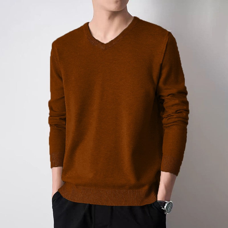 Animal Game Autumn Men's V Neck Pullover Sweaters Solid Color Casual Sweater Long Sleeve Men's Basic Underwear Trend Outerwear