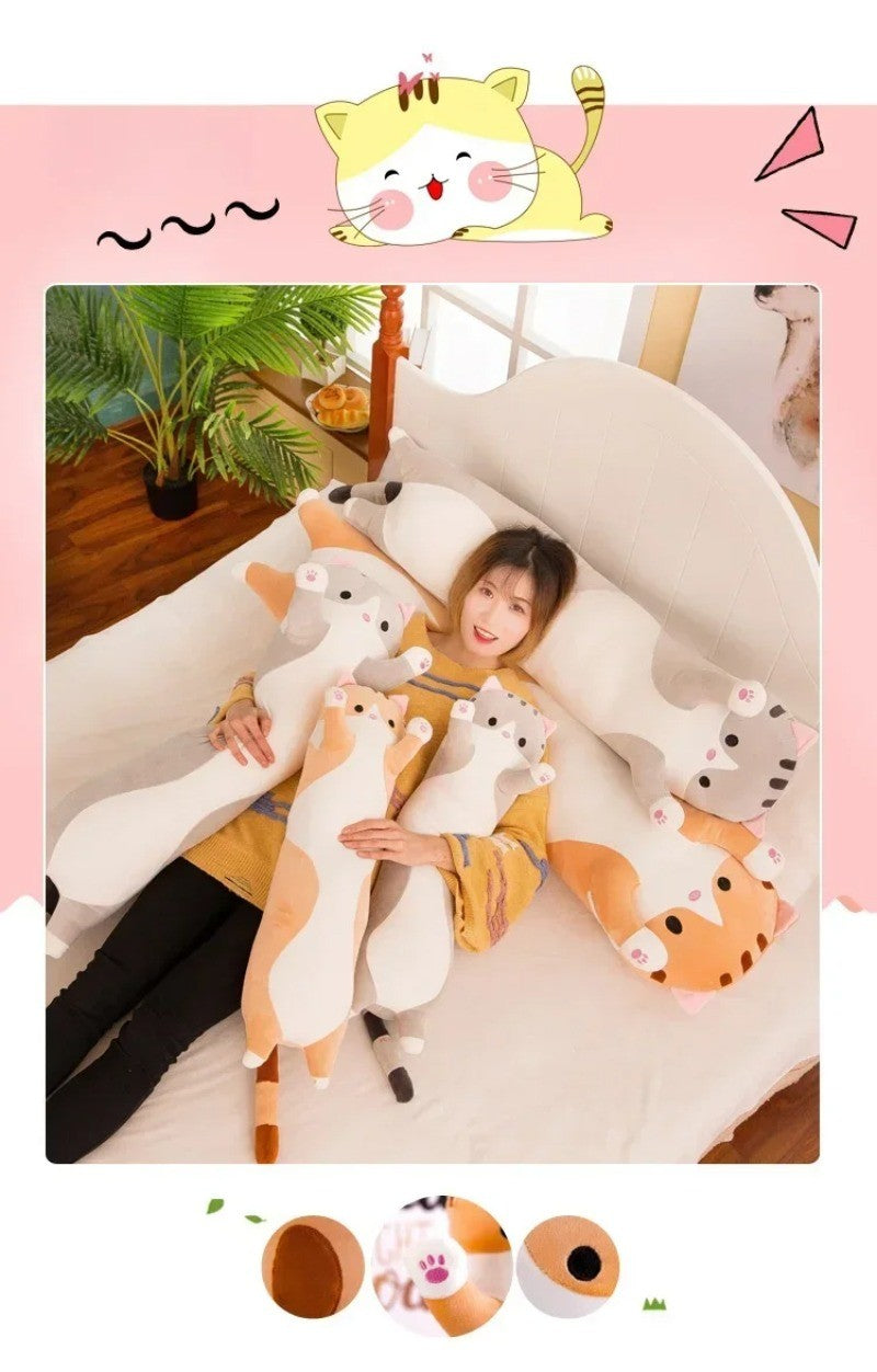 Long Cat Plush Body Pillow Creative Cute Animal Stuffed Cushion Soft Sofa Decorative Throw Pillow Large Sleeping Cushion Decor