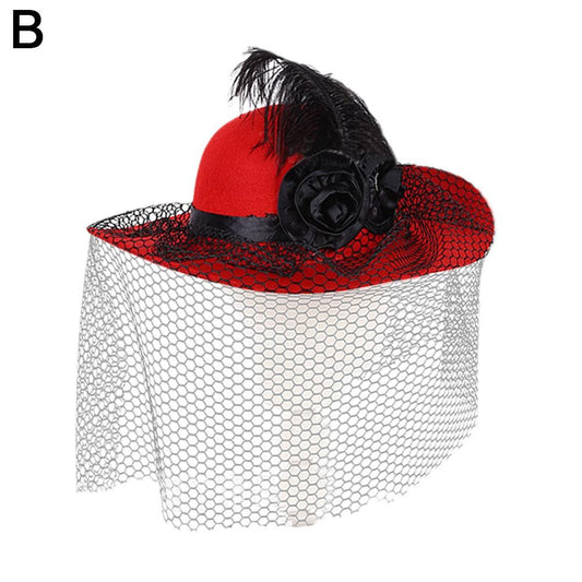 Chapéus Femininos Fascinator de Pena Floral, Chapéu Vintage de Feltro Fedora para Festa de Coquetel e Chá, Chapéu Bucket com Véu para Igreja, Derby e Casamento