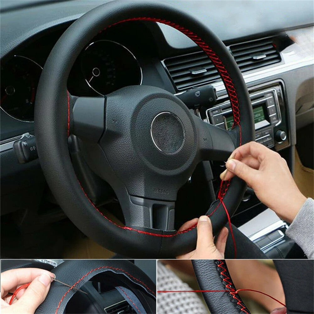 Universal microfiber leather car steering wheel cover stitching style fits steering wheel diameter up to 38cm