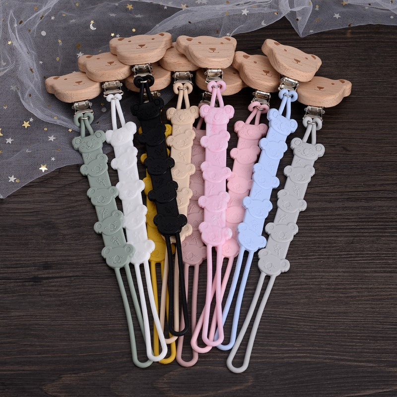 Cartoon Animal Wooden Baby Pacifier Clip Silicone Teether Nipple Holder Chain For Baby Dummy Anti-Drop Chain Oral Care Chew Toy