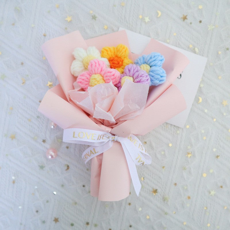 Sunflower Crochet Bouquet Mini Artificial Flower Handmade Knitted Flowers Bouquet Wedding Birthday Gift Room Decor Halloween