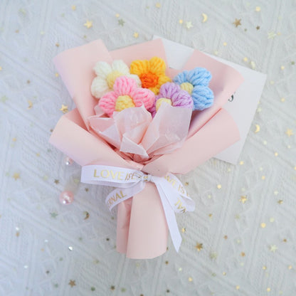 Sunflower Crochet Bouquet Mini Artificial Flower Handmade Knitted Flowers Bouquet Wedding Birthday Gift Room Decor Halloween