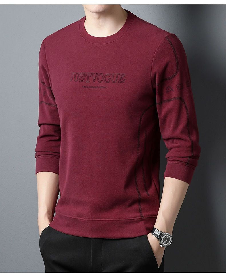 Round Neck Pullover Sweatshirt Men Thermal Underwear Double Fleece Lining Long Sleeve T-Shirt Casual