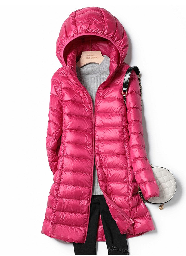 Korean Fashion Slim Remove Hooded Parka Fashionable Outerwear 2023 Winter Womens Down Jackets Long Light Thin Coat Puffer Jacket