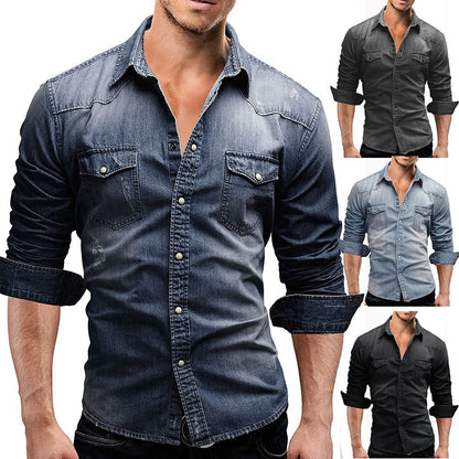 Elastic Cotton Denim Shirt Men Long Sleeve Quality Cowboy Shirts for Men Casual Slim Fit Mens Designer Clothing