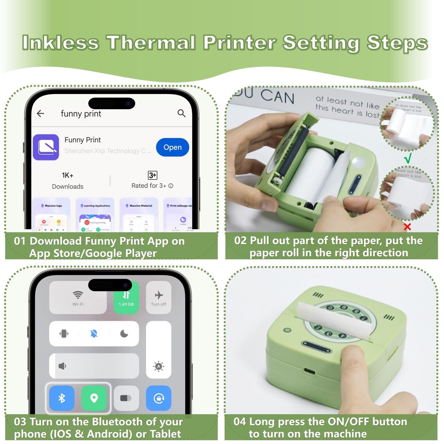 Impressora de bolso fotográfica M1 com 2 rolos para iOS Android Bluetooth Mini impressoras térmicas de adesivos para escritório, cozinha e escola