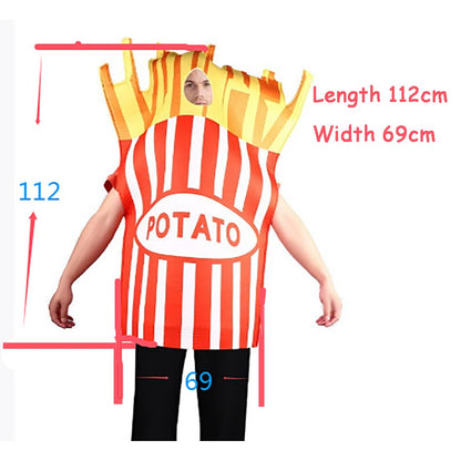 Adult Funny 3D Print Hot Dog Costume Halloween Food Sausage Pizza Burger French Fries Cosplay One-Piece Costume Party Jumpsuit