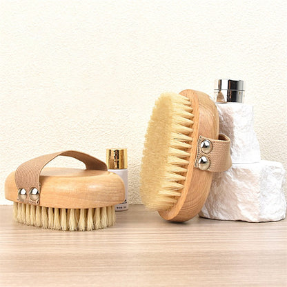 Escova Corporal de Pele Úmida Seca Cerdas Naturais de Porco Esfoliação Corporal para Pele Seca Massagem Limpeza Ferramenta SPA para Celulite Drenagem Linfática