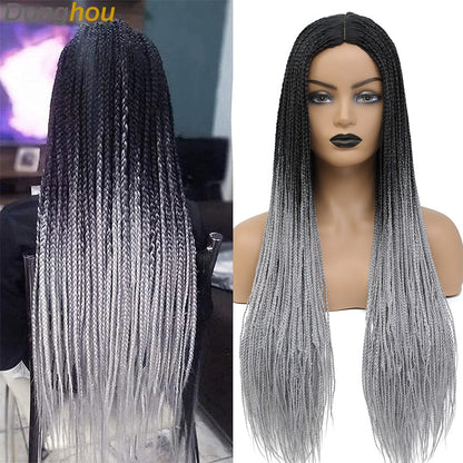 Novo estilo Ombre Box Braided Wigs para mulheres, peruca trançada, peruca com couro cabeludo falso, atacado de perucas Perruque Longue Synthétique Braiding Hair Wig