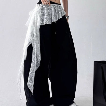 Jeans Pants Decor Embroidered Flower Lace Mini Skirt Irregular See Through Ruched Skirts High Waist Harajuku Pleated Skirts