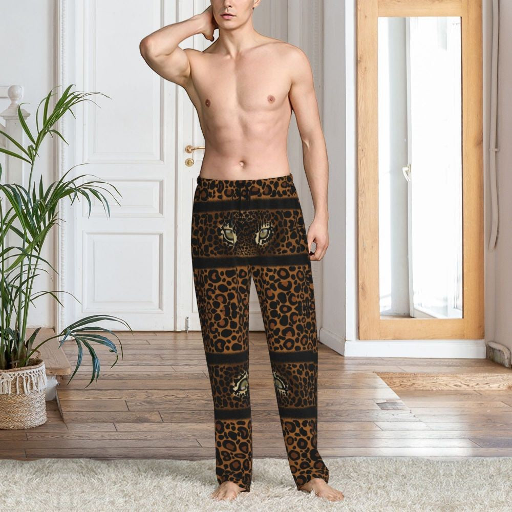 Custom Leopard Print Pajama Pants Men's Animal Skin Sleepwear Lounge Sleep Bottoms Stretch with Pockets