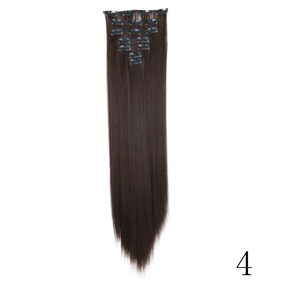 LANSA 7Clips Aplique de Cabelo Sintético Liso Comprido de Encaixe Extensões de Cabelo de Encaixe Cheveux Clipe Fibra Natural de Alta Temperatura Preto Marrom Peça de Cabelo