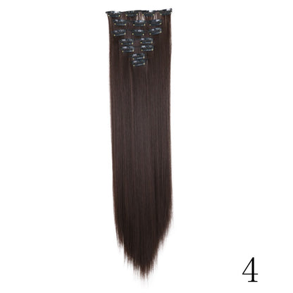 LANSA 7Clips Aplique de Cabelo Sintético Liso Comprido de Encaixe Extensões de Cabelo de Encaixe Cheveux Clipe Fibra Natural de Alta Temperatura Preto Marrom Peça de Cabelo