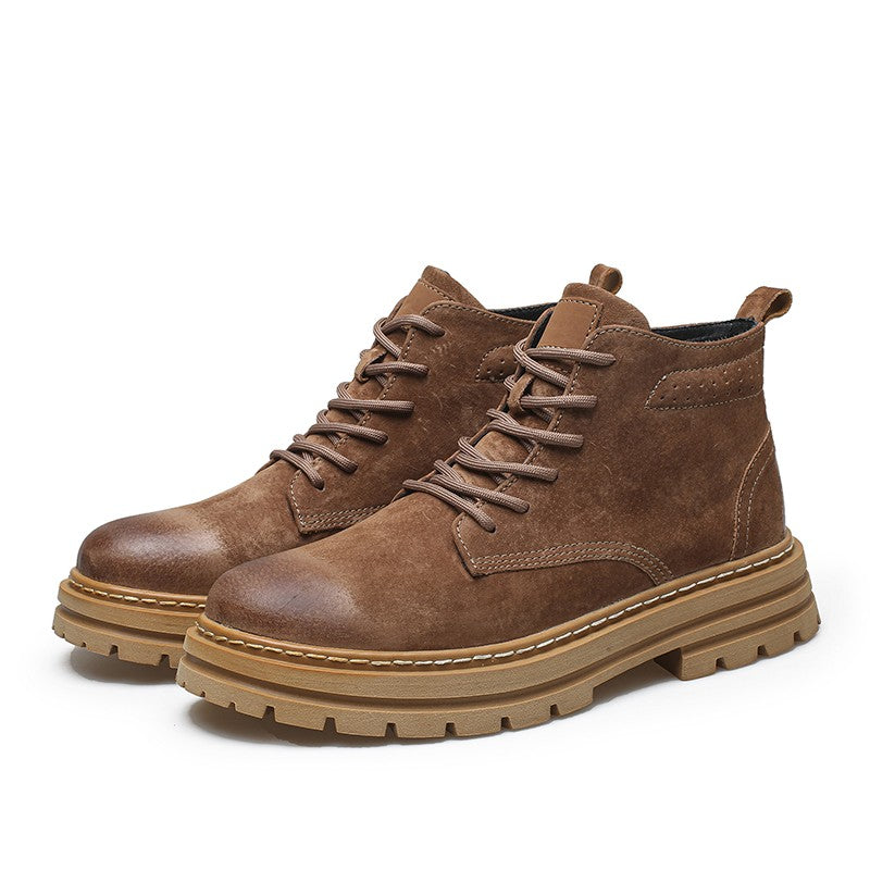 Lace Up High-top Ankle Boots Classi Male Simple Desert Boots British Style Men Casual Leather Cowboy Boots Business Outdoor Shoe