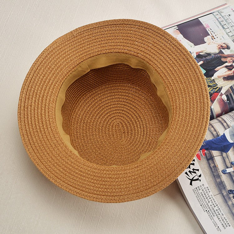 Chapéu Panamá COKK, Simples, de Verão, Praia, Feminino, Casual, Aba Reta, Chapéu de Palha com Laço para Meninas, Chapéu de Sol, Chapéu Feminino