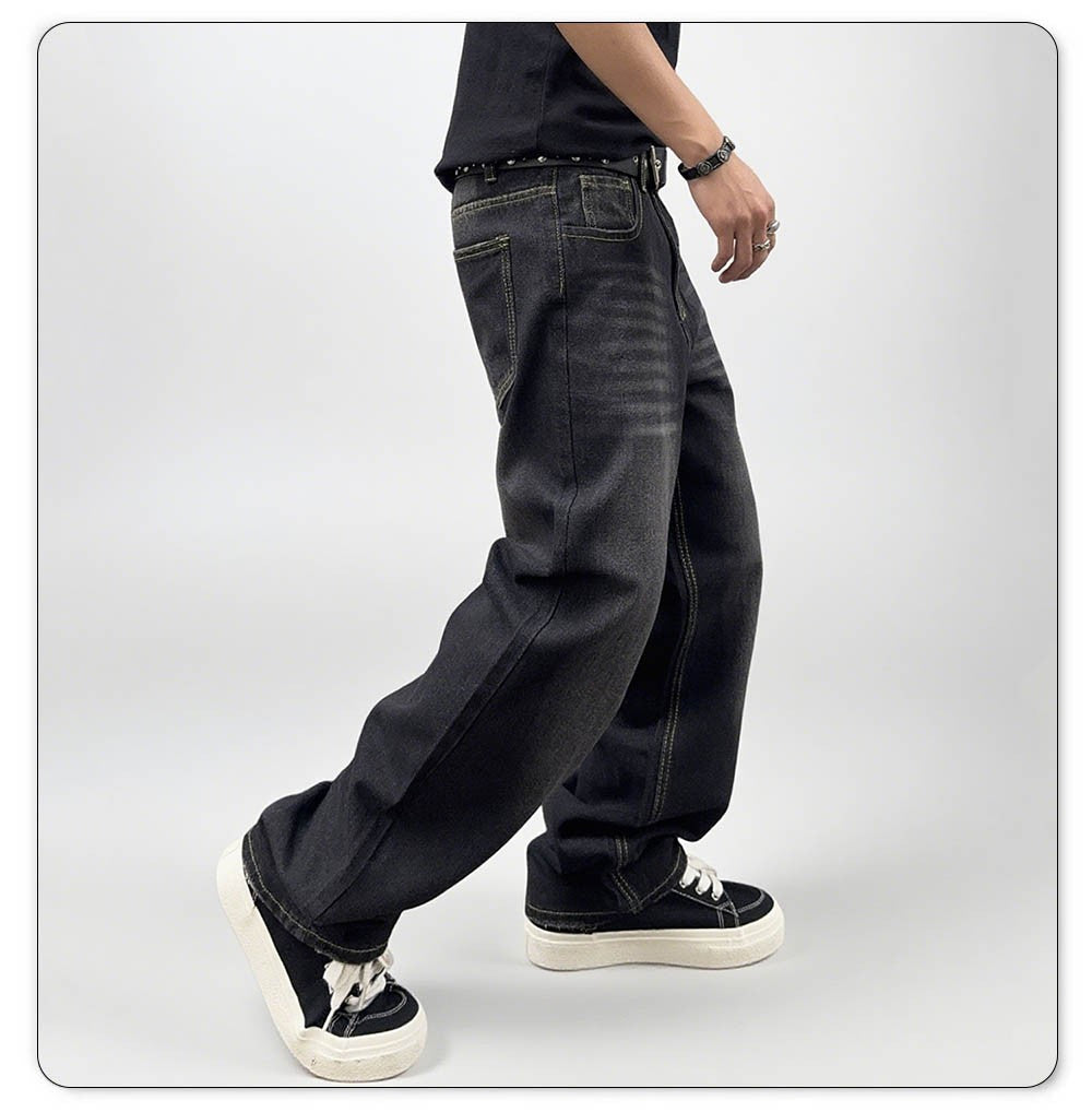 Men's Autumn Black Classic Loose Straight leg Jeans 2025 Retro Washed Basic Denim Pants Winter Business Casual Baggy Jeans