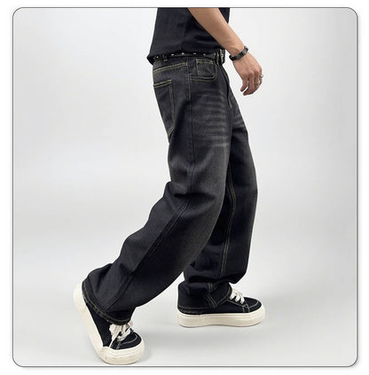 Men's Autumn Black Classic Loose Straight leg Jeans 2025 Retro Washed Basic Denim Pants Winter Business Casual Baggy Jeans