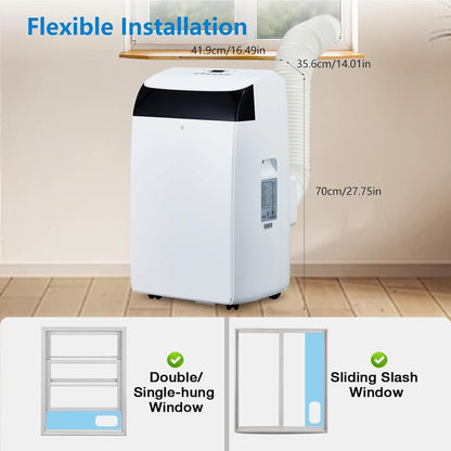 Ar-condicionado portátil 14000 BTU, unidade de AC de chão 3 em 1 com ventilador, desumidificador, controle remoto, modo de hibernação