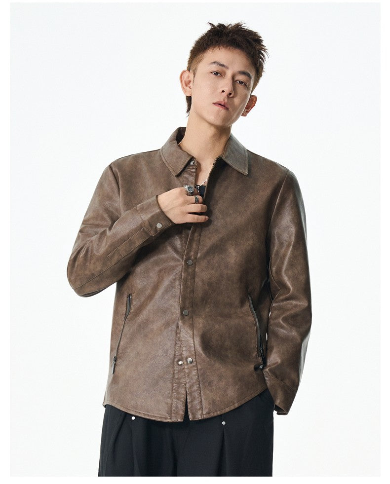 Men New Leather Jacket Men's Retro Black Classic Turn Collar Leather Jackets Trendy Cool Jacket Motorcycle Faux Leather Jacket