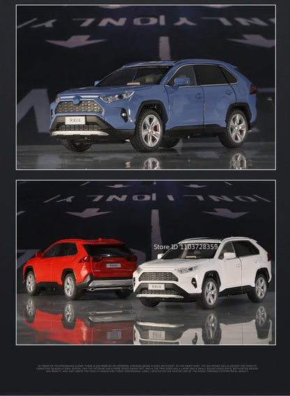 Miniaturas de carros Highlander RAV4 em liga fundida escala 1:24, com som, luz, portas que abrem, função de fricção e absorção de choque – Presente para meninos