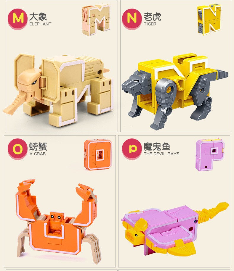 26 GUDI Inglês Carta Alfabeto Transformação Robô Dinossauro Deformação Animal Figura de Ação Aprenda A-Z Conjunto de Brinquedos