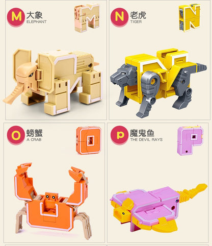 26 GUDI Inglês Carta Alfabeto Transformação Robô Dinossauro Deformação Animal Figura de Ação Aprenda A-Z Conjunto de Brinquedos