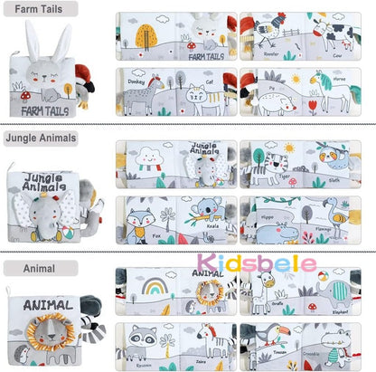 Livro de Pano Macio para Bebês com Sons e Texturas para Atividades Sensoriais, Educação Infantil e Brinquedo de Carrinho