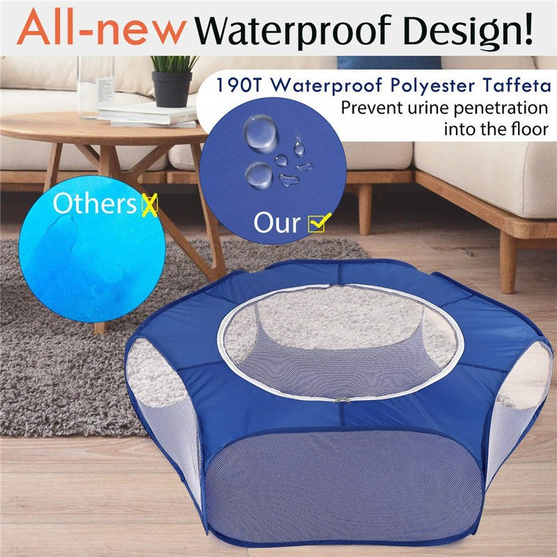 Cercado Portátil para Pequenos Animais Gaiola Transparente para Gatos e Cães Tenda Pet Cercadinho Dobrável Aberto Para Cães Hamsters Coelhos Porquinhos-da-Índia
