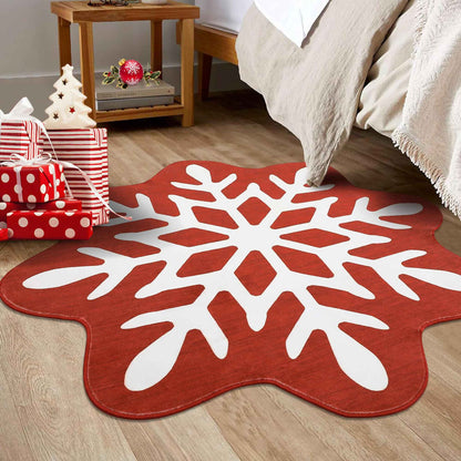 VIKAMA Christmas Snowflake Rug Stain-Resistant And Machine-Washable Bathroom Mat Bedroom Entrance Rug Bedside Carpet Home Décor