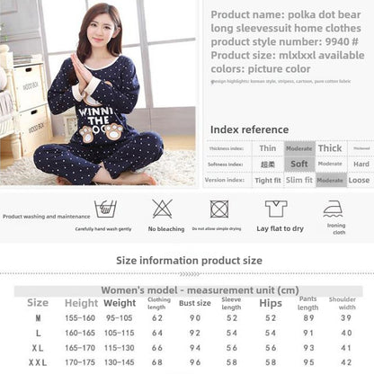 Autumn Thin 2pieces Pyjamas Set Women 2025 Round Neck Girls Bear Pajamas Sets Teacup Cat Full Sleepwear Tops lovers Pajama Mujer