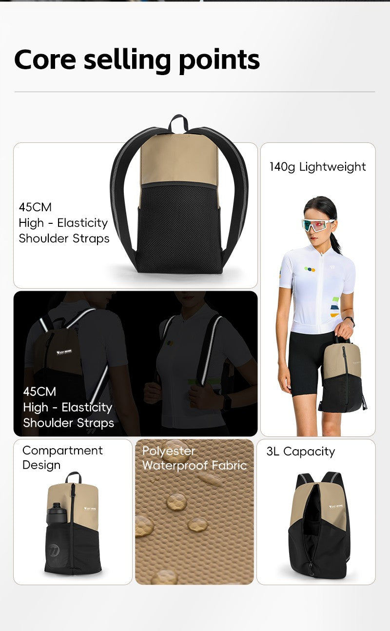 WEST BIKING Portable Lightweight Cycling Backpack Multi-Pocket Design Reflective Water Repellent Trekking Backpack Elastic Strap