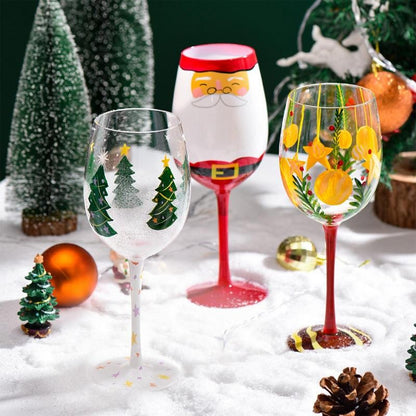 Taças de Vinho de Natal 450ml Papai Noel Árvore de Natal Pinhas Vinho Tinto Taças de Natal para Vinho Champanhe Suco