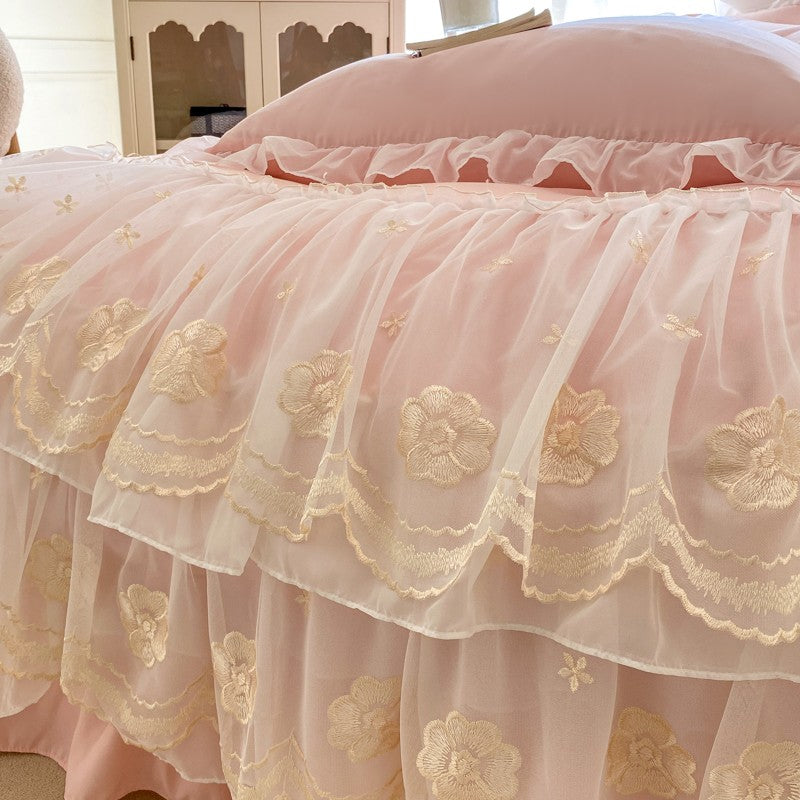 3pcs Korean lace Bedding set wedding Duvet Cover Set (1*Duvet Cover + 2*Pillowcase, Without Core)for bedroom guest room