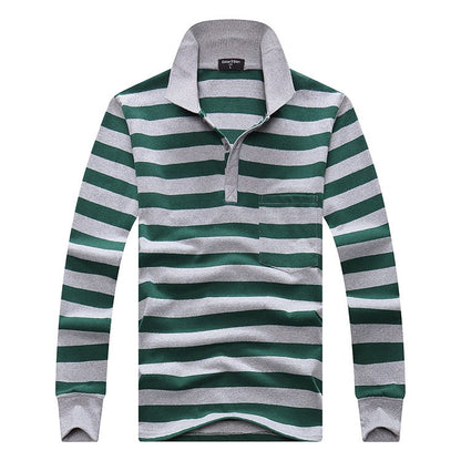 Cotton Polos Men Long Sleeve Mens Polo Shirt Spring Autumn Striped Male Polo Dress Classic Business 2018 Father Gift Drop Ship